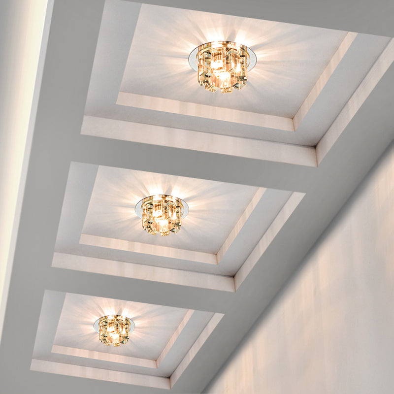 Stainless Steel Round Flush Light Simplicity Crystal Block LED Ceiling Flush Light for Entryway Clear Warm Clearhalo 'Ceiling Lights' 'Close To Ceiling Lights' 'Close to ceiling' 'Flush mount' Lighting' 2307956
