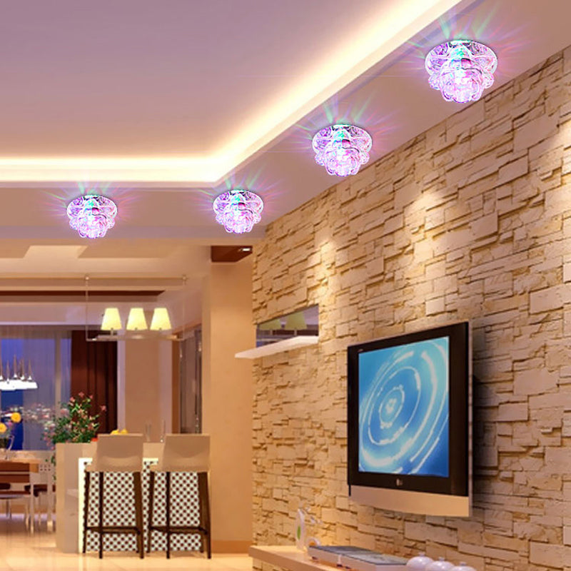 Crystal Lotus Ceiling Mounted Lamp Contemporary Clear LED Flush Light for Living Room Clearhalo 'Ceiling Lights' 'Close To Ceiling Lights' 'Close to ceiling' 'Flush mount' Lighting' 2307996