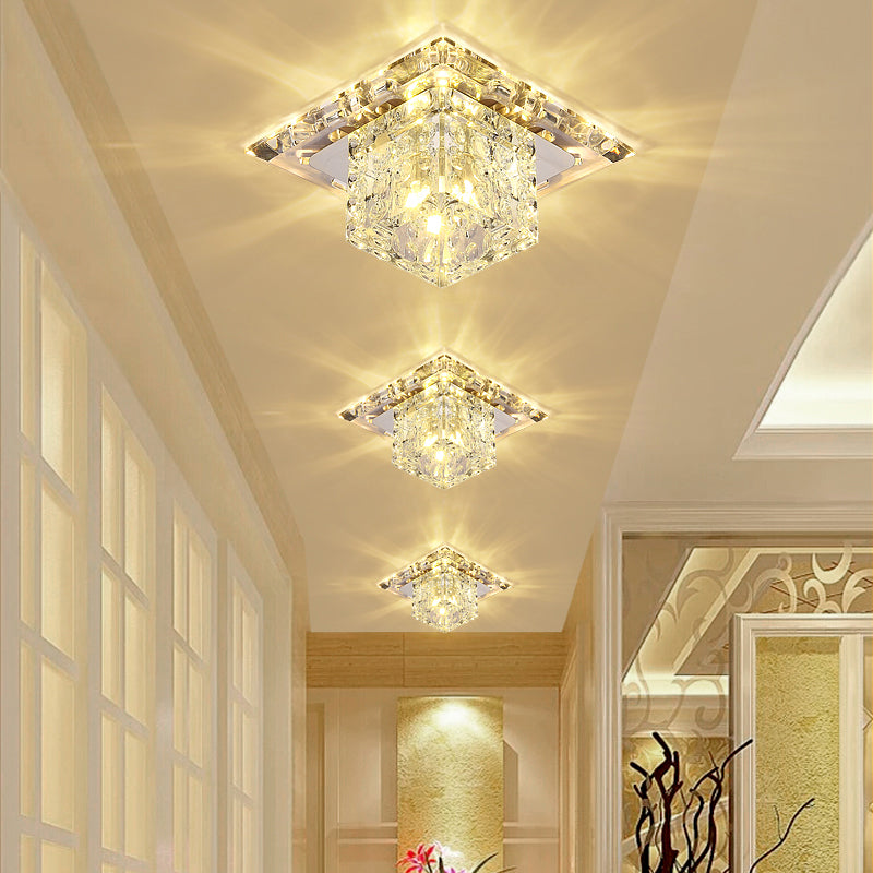 Square Entryway LED Flush-Mount Light Fixture Crystal Modern Ceiling Lamp in Clear Clearhalo 'Ceiling Lights' 'Close To Ceiling Lights' 'Close to ceiling' 'Flush mount' Lighting' 2308020