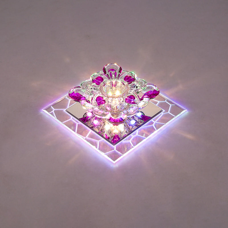 Acrylic Square Led Flush Mount Fixture Modern Clear Ceiling Mounted Lamp with Flower Crystal Shade Clear Multi Color Clearhalo 'Ceiling Lights' 'Close To Ceiling Lights' 'Close to ceiling' 'Flush mount' Lighting' 2308029
