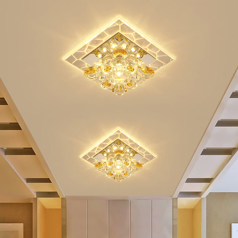 Acrylic Square Led Flush Mount Fixture Modern Clear Ceiling Mounted Lamp with Flower Crystal Shade Clearhalo 'Ceiling Lights' 'Close To Ceiling Lights' 'Close to ceiling' 'Flush mount' Lighting' 2308034