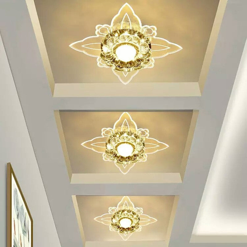 Floral Crystal LED Flushmount Lighting Contemporary Clear Flush Mount Ceiling Light for Hallway Clearhalo 'Ceiling Lights' 'Close To Ceiling Lights' 'Close to ceiling' 'Flush mount' Lighting' 2308044