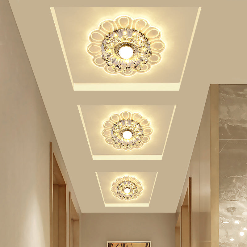 Flower LED Flush Mount Ceiling Light Minimalist Clear Crystal Foyer Flush Mounted Lamp Clearhalo 'Ceiling Lights' 'Close To Ceiling Lights' 'Close to ceiling' 'Flush mount' Lighting' 2308060