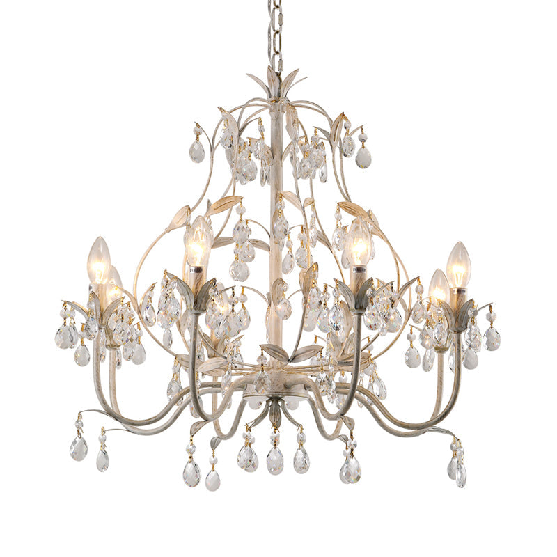 8 Bulbs Gourd Ceiling Chandelier Traditional Clear Crystal Suspended Lighting Fixture with Metal Leaf Clearhalo 'Ceiling Lights' 'Chandeliers' Lighting' options 230852