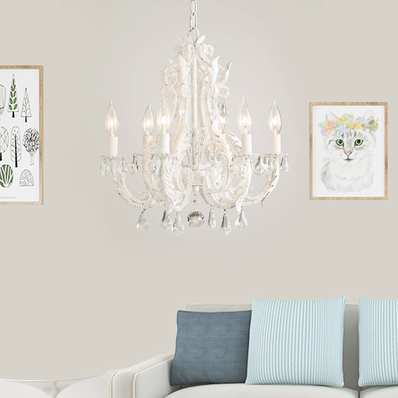 Grey/White Spur Chandelier Modern 5/6 Heads Crystal Ceiling Pendant Light for Living Room 6 White Clearhalo 'Ceiling Lights' 'Chandeliers' Lighting' options 230963_690bcf0b-6040-459e-b969-f82648343979