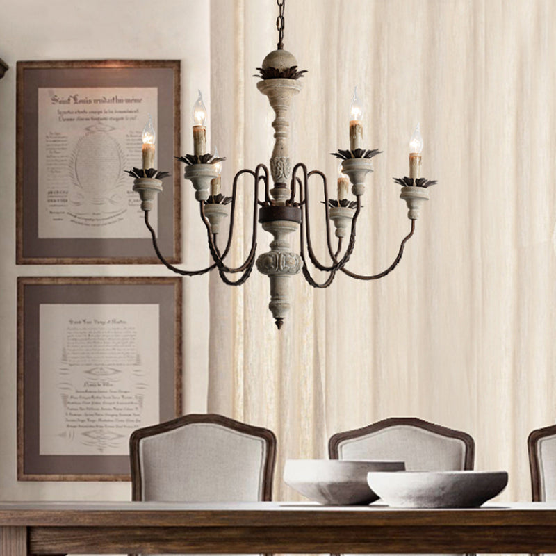 6 Bulbs Starburst Ceiling Chandelier Traditional Wood Suspended Lighting Fixture in Grey Clearhalo 'Ceiling Lights' 'Chandeliers' Lighting' options 230977