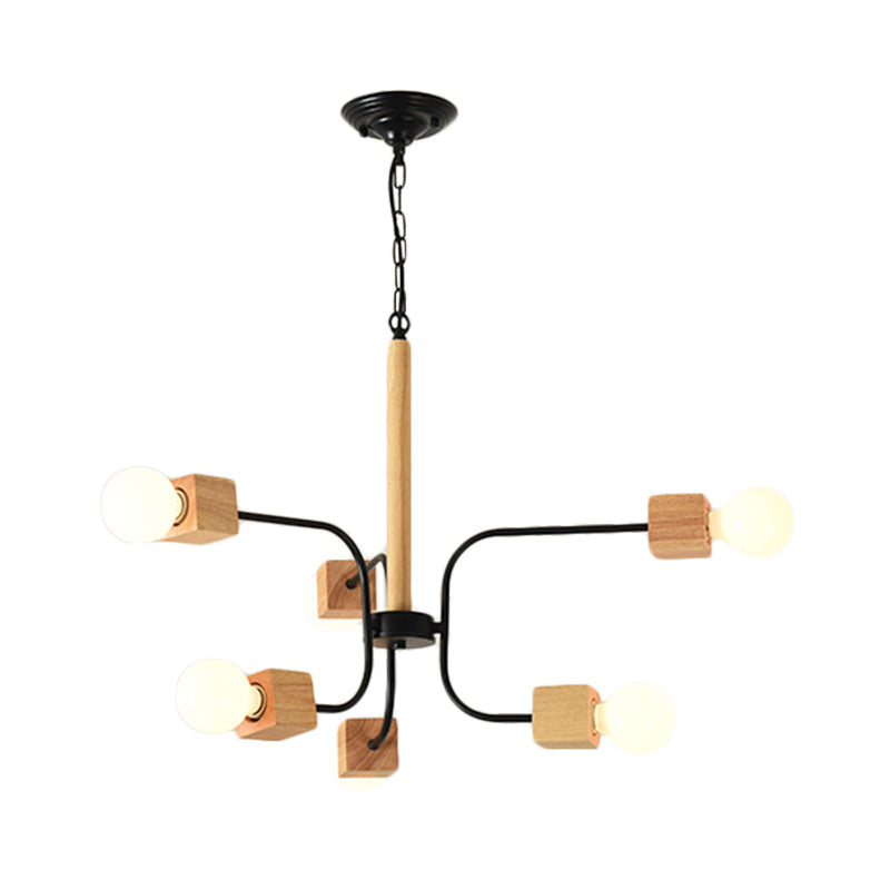 White/Black Curved Arm Pendant Chandelier Modernist Multi Lights Wood Hanging Lamp Fixture with Chain Clearhalo 'Carpenter Chandeliers' 'Ceiling Lights' 'Chandeliers' 'Industrial' 'Modern Chandeliers' 'Modern' Lighting' 231023