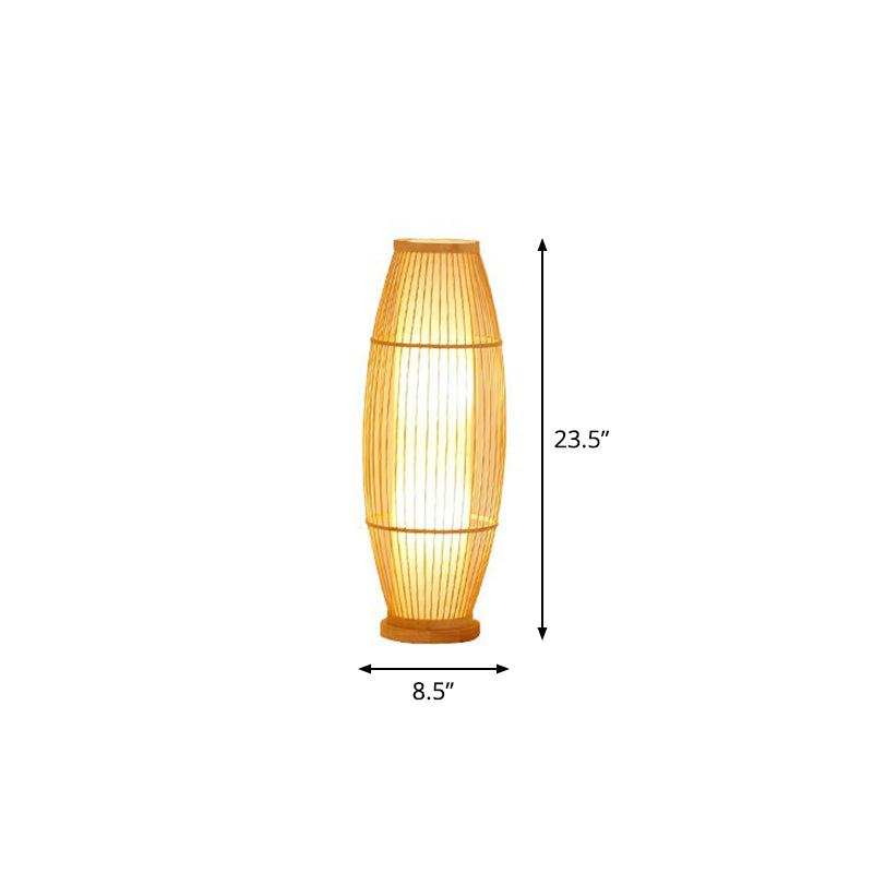 1-Head Living Room Floor Light Modern Wood Standing Lamp with Oval Bamboo Cage Shade Wood 23.5" Clearhalo 'Floor Lamps' 'Lamps' Lighting' 2310410