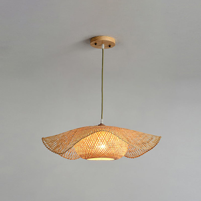 Lotus Leaf Shaped Corridor Pendant Lamp Bamboo 1-Light Modernist Suspension Light in Beige Clearhalo 'Ceiling Lights' 'Pendant Lights' 'Pendants' Lighting' 2310465
