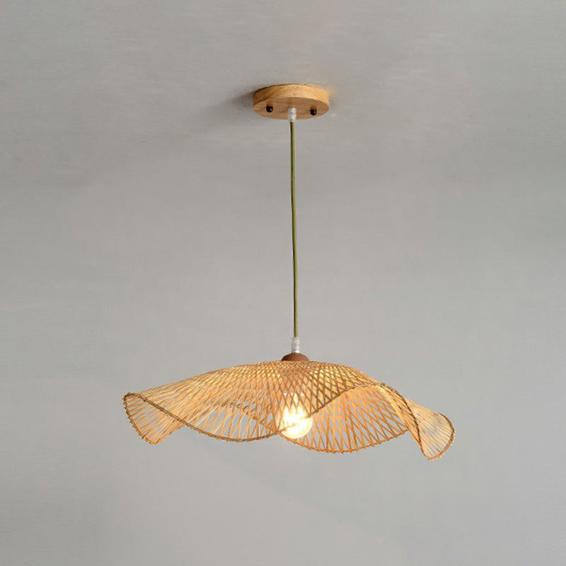 Lotus Leaf Shaped Corridor Pendant Lamp Bamboo 1-Light Modernist Suspension Light in Beige Beige Large C Clearhalo 'Ceiling Lights' 'Pendant Lights' 'Pendants' Lighting' 2310470_715d6bd5-2466-46a5-b6b9-c56adda222d4