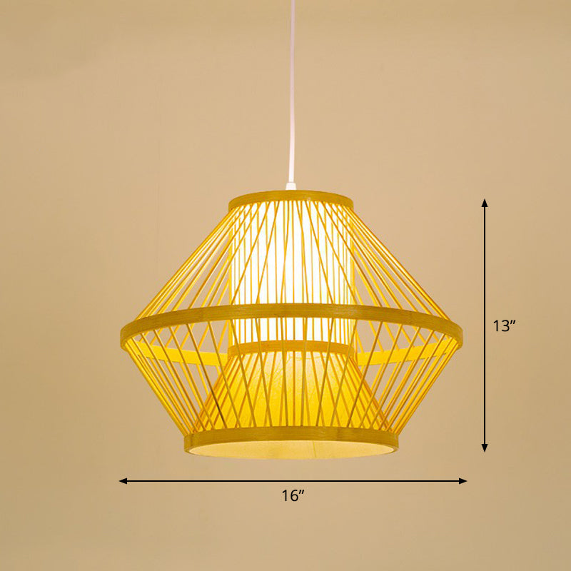 Cage Style Bamboo Pendant Ceiling Light Chinese 1 Bulb Beige Hanging Light for Tearoom Beige F Clearhalo 'Ceiling Lights' 'Pendant Lights' 'Pendants' Lighting' 2310485_dfb1022e-3fd9-44c7-9112-a3e2b9e7ecb4