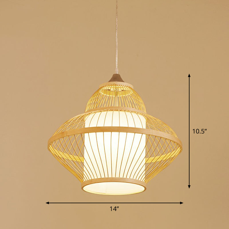 Cage Style Bamboo Pendant Ceiling Light Chinese 1 Bulb Beige Hanging Light for Tearoom Beige J Clearhalo 'Ceiling Lights' 'Pendant Lights' 'Pendants' Lighting' 2310494_02e3a8e2-7a2b-4746-8264-2f887f037004