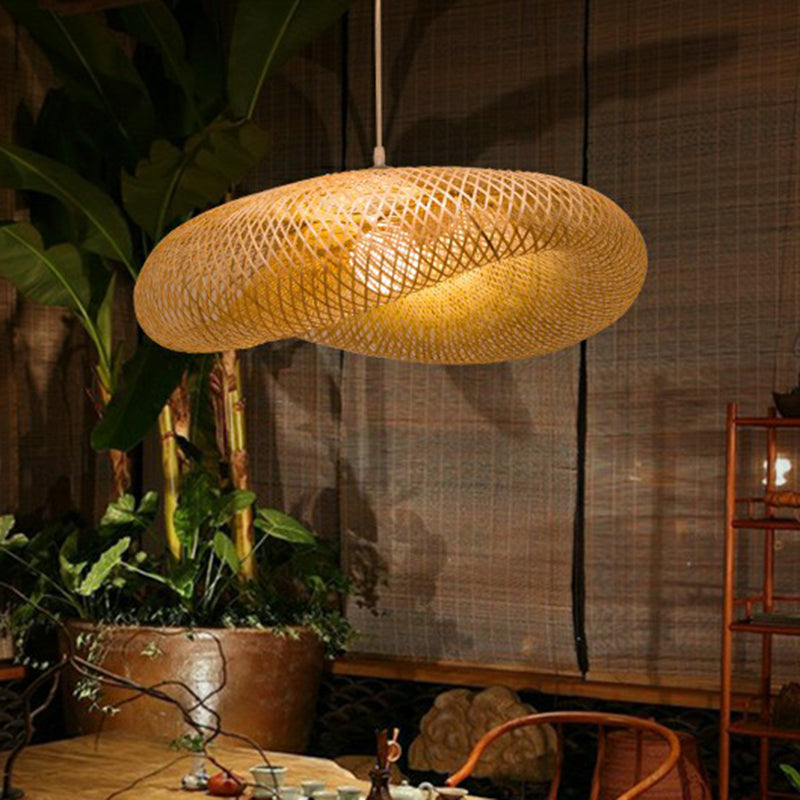 Beige Geometric Hanging Pendant Light Asia 1-Light Bamboo Suspension Lighting Fixture Clearhalo 'Ceiling Lights' 'Pendant Lights' 'Pendants' Lighting' 2310498