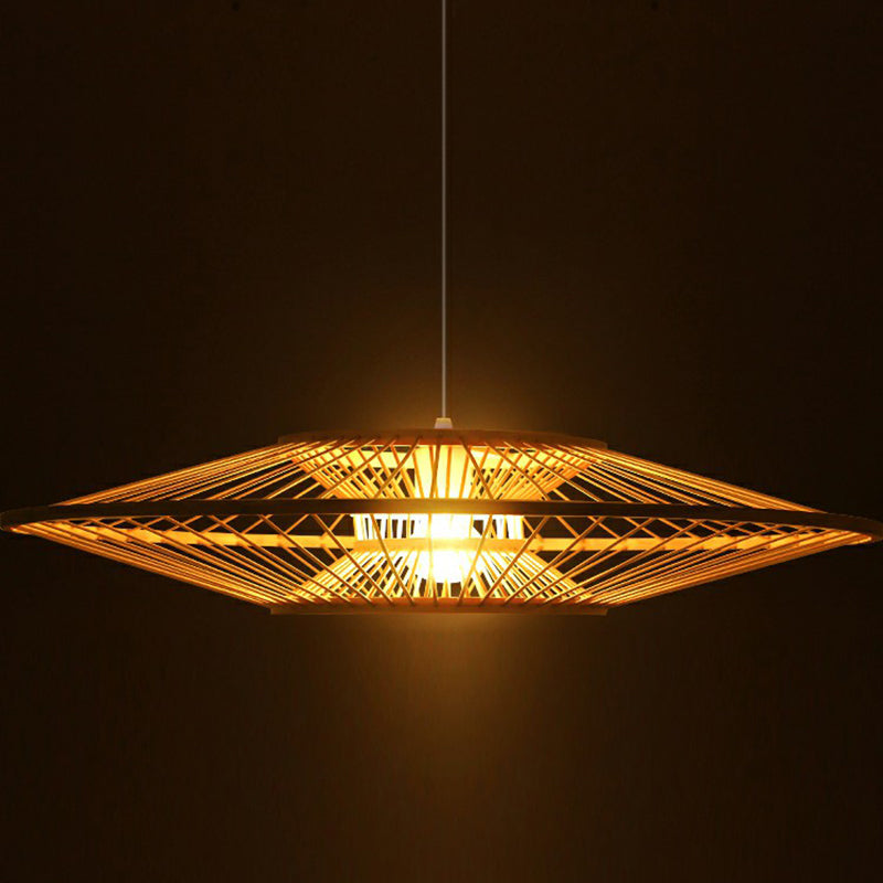Hand-Crafted Ceiling Pendant Light Modern Bamboo 1 Bulb Tearoom Drop Lamp in Beige Clearhalo 'Ceiling Lights' 'Pendant Lights' 'Pendants' Lighting' 2310540