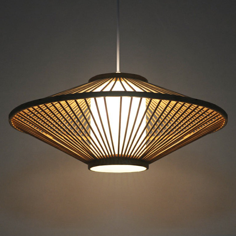Conical Cage Bamboo Suspension Light Contemporary 1 Head Wood Ceiling Pendant Lamp Clearhalo 'Ceiling Lights' 'Pendant Lights' 'Pendants' Lighting' 2310546