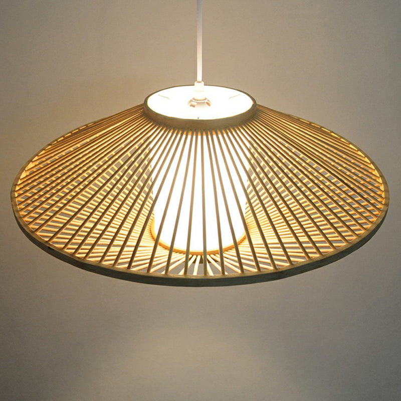 Conical Cage Bamboo Suspension Light Contemporary 1 Head Wood Ceiling Pendant Lamp Clearhalo 'Ceiling Lights' 'Pendant Lights' 'Pendants' Lighting' 2310548