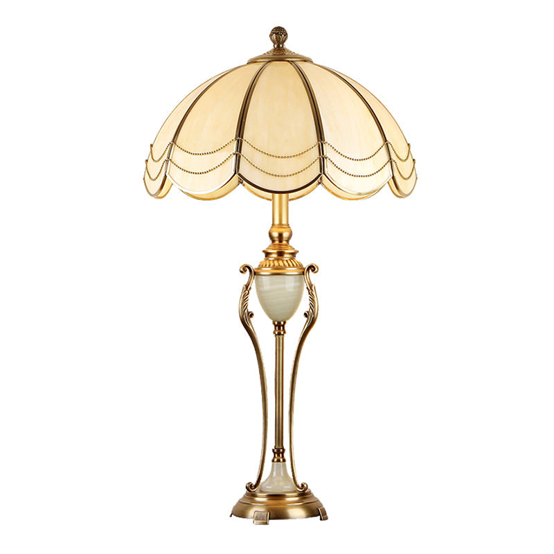 Metal Bronze Night Light Font Shaped 1 Bulb Traditional Table Lamp with Scalloped Lampshade Clearhalo 'Lamps' 'Table Lamps' Lighting' 2310701