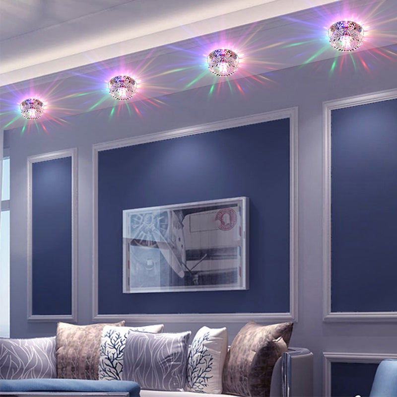 Minimalistic Floral Flush Light Fixture Clear Crystal Hallway LED Ceiling Lamp in Stainless Steel Clearhalo 'Ceiling Lights' 'Close To Ceiling Lights' 'Close to ceiling' 'Flush mount' Lighting' 2310739