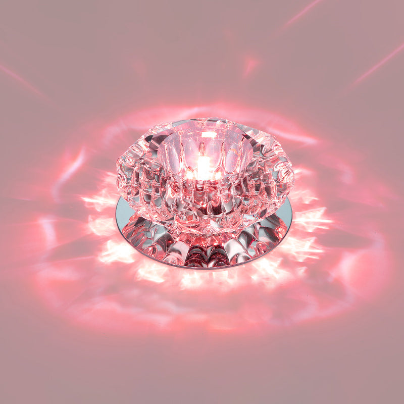 Minimalistic Floral Flush Light Fixture Clear Crystal Hallway LED Ceiling Lamp in Stainless Steel Clear Red Clearhalo 'Ceiling Lights' 'Close To Ceiling Lights' 'Close to ceiling' 'Flush mount' Lighting' 2310743