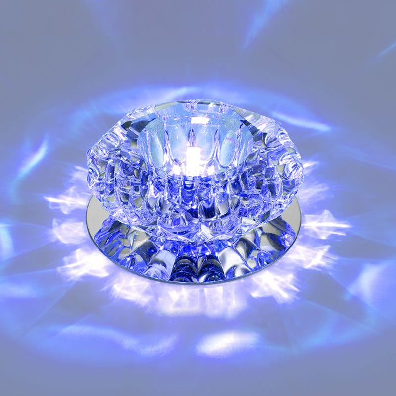 Minimalistic Floral Flush Light Fixture Clear Crystal Hallway LED Ceiling Lamp in Stainless Steel Clear Blue Clearhalo 'Ceiling Lights' 'Close To Ceiling Lights' 'Close to ceiling' 'Flush mount' Lighting' 2310750