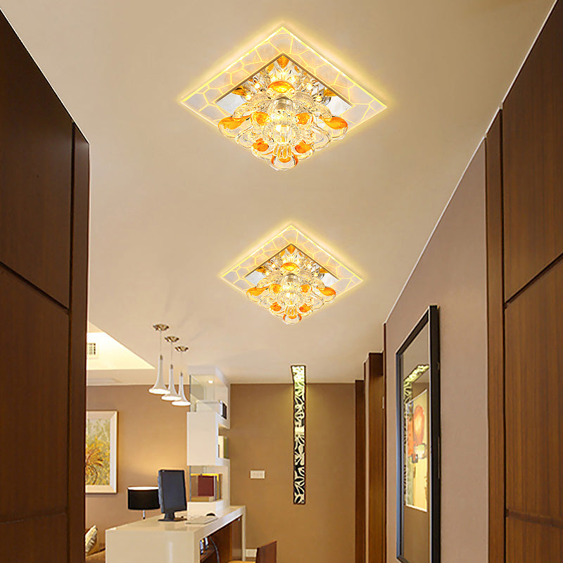Flower Crystal Square Ceiling Lamp Contemporary Clear LED Flush Mounted Lamp for Hall Clear Warm Clearhalo 'Ceiling Lights' 'Close To Ceiling Lights' 'Close to ceiling' 'Flush mount' Lighting' 2310795