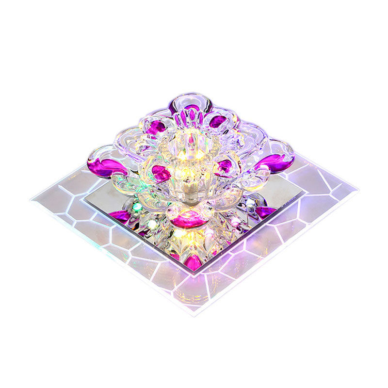 Flower Crystal Square Ceiling Lamp Contemporary Clear LED Flush Mounted Lamp for Hall Clearhalo 'Ceiling Lights' 'Close To Ceiling Lights' 'Close to ceiling' 'Flush mount' Lighting' 2310797