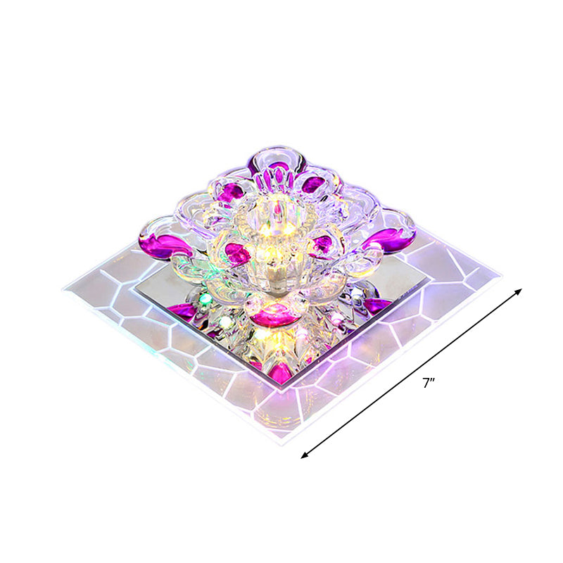 Flower Crystal Square Ceiling Lamp Contemporary Clear LED Flush Mounted Lamp for Hall Clearhalo 'Ceiling Lights' 'Close To Ceiling Lights' 'Close to ceiling' 'Flush mount' Lighting' 2310798