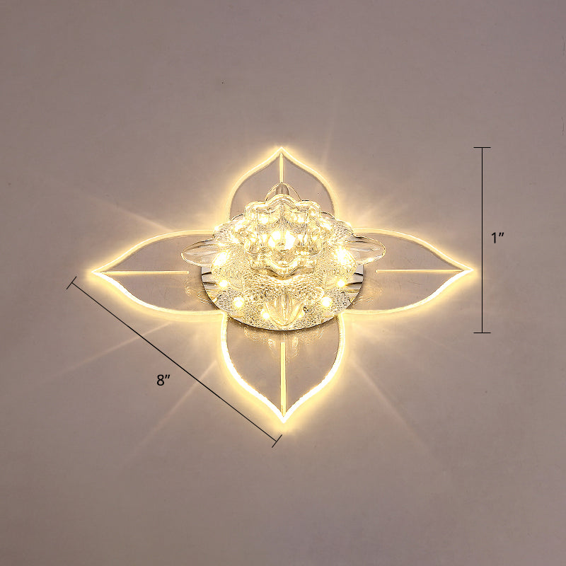 Petals Foyer LED Ceiling Light Flower Crystal Modernist Flush-Mount Light Fixture Clear Warm Clearhalo 'Ceiling Lights' 'Close To Ceiling Lights' 'Close to ceiling' 'Flush mount' Lighting' 2310800