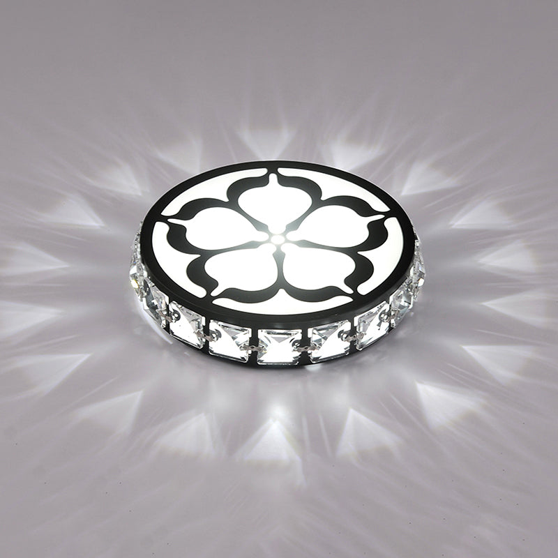 Ultrathin Round LED Flush Mount Light Fixture Simple Crystal Corridor Ceiling Lamp with Flower Pattern Black White Clearhalo 'Ceiling Lights' 'Close To Ceiling Lights' 'Close to ceiling' 'Flush mount' Lighting' 2310862