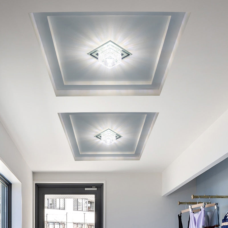 Square Corridor LED Ceiling Light Lattice-Cut K9 Crystal Modern Flush Mounted Lamp in Clear Clear White Clearhalo 'Ceiling Lights' 'Close To Ceiling Lights' 'Close to ceiling' 'Flush mount' Lighting' 2310887