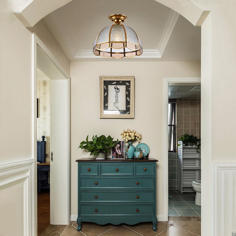 Hemispherical Foyer Ceiling Fixture Traditional Seedy Glass 1-Light Semi Flush Light with Scalloped Edge Clearhalo 'Ceiling Lights' 'Close To Ceiling Lights' 'Close to ceiling' 'Semi-flushmount' Lighting' 2311009