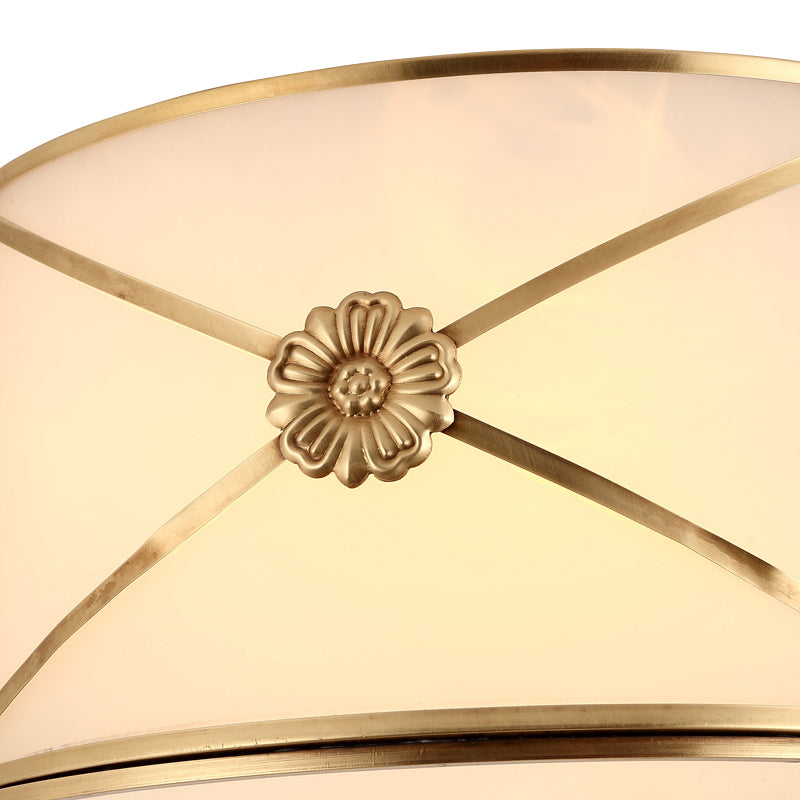 Flower Living Room Flush-Mount Light Antique White Glass Brass Ceiling Lighting with X-Brace Clearhalo 'Ceiling Lights' 'Close To Ceiling Lights' 'Close to ceiling' 'Flush mount' Lighting' 2311028