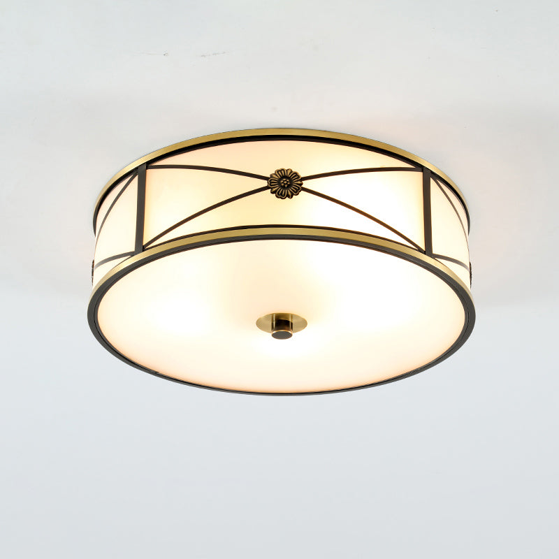 Traditional Drum Flush Mount Ceiling Light Frosted White Glass Flush Lamp for Bedroom White 18" Clearhalo 'Ceiling Lights' 'Close To Ceiling Lights' 'Close to ceiling' 'Flush mount' Lighting' 2311061