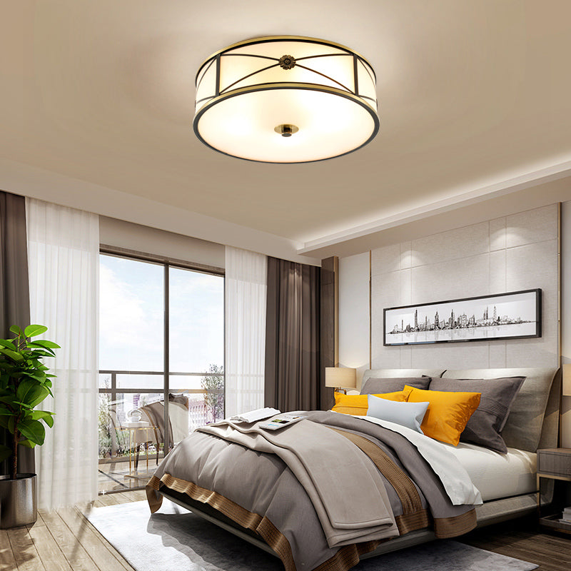 Traditional Drum Flush Mount Ceiling Light Frosted White Glass Flush Lamp for Bedroom Clearhalo 'Ceiling Lights' 'Close To Ceiling Lights' 'Close to ceiling' 'Flush mount' Lighting' 2311065