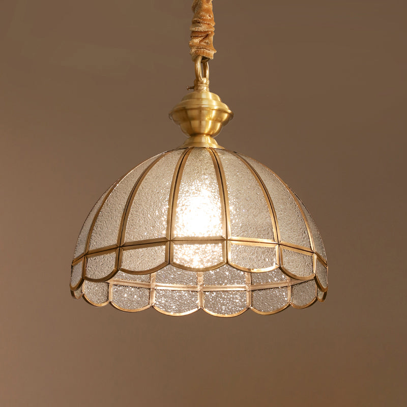 Antiqued Gold Hanging Light Traditional Water Glass Dome Pendant Lighting with Scalloped Edge Gold Clearhalo 'Ceiling Lights' 'Pendant Lights' 'Pendants' Lighting' 2311073_dc6d1acf-e739-463c-831d-ed05583d3857