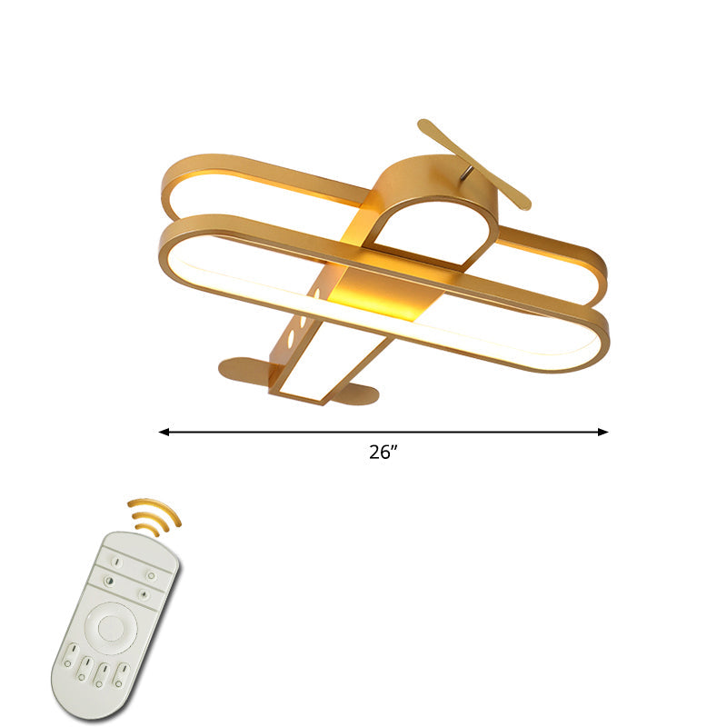 Biplane LED Ceiling Flush Light Cartoon Acrylic Boys Room Flush-Mount Light Fixture Yellow 26.5" Remote Control Stepless Dimming Clearhalo 'Ceiling Lights' 'Close To Ceiling Lights' 'Close to ceiling' 'Flush mount' Lighting' 2311175