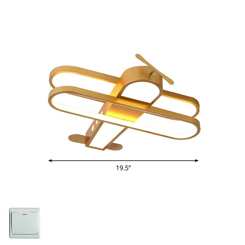 Biplane LED Ceiling Flush Light Cartoon Acrylic Boys Room Flush-Mount Light Fixture Yellow 19.5" Third Gear Clearhalo 'Ceiling Lights' 'Close To Ceiling Lights' 'Close to ceiling' 'Flush mount' Lighting' 2311178