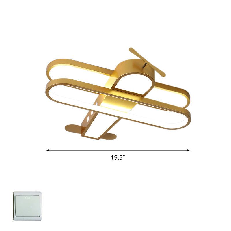 Biplane LED Ceiling Flush Light Cartoon Acrylic Boys Room Flush-Mount Light Fixture Yellow 19.5" White Clearhalo 'Ceiling Lights' 'Close To Ceiling Lights' 'Close to ceiling' 'Flush mount' Lighting' 2311180