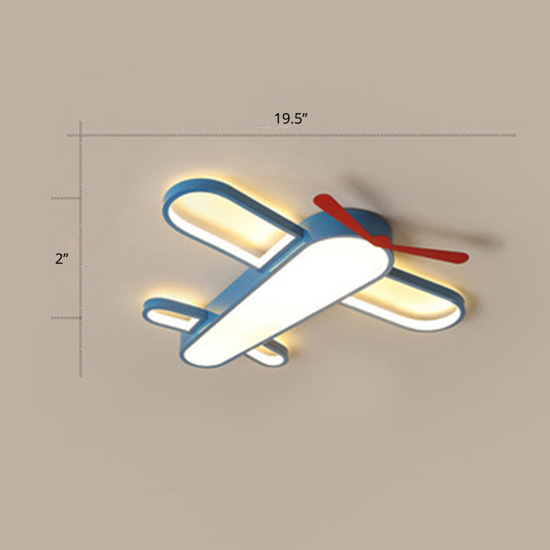 Plane Shaped LED Flush Light Kids Style Acrylic Bedroom Flush Mount Ceiling Light in Blue Blue 19.5" Remote Control Stepless Dimming Clearhalo 'Ceiling Lights' 'Close To Ceiling Lights' 'Close to ceiling' 'Flush mount' Lighting' 2311188
