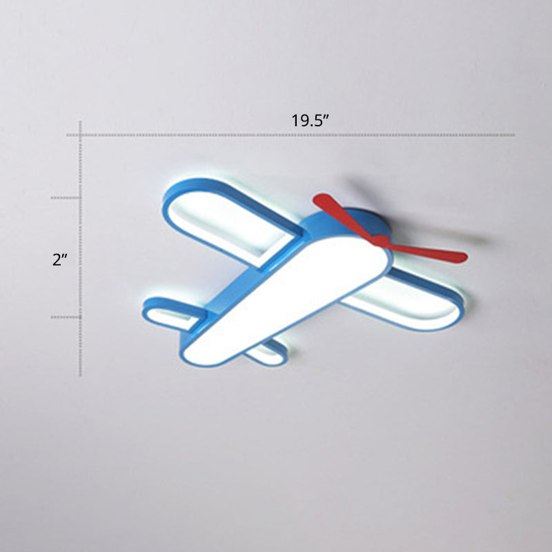 Plane Shaped LED Flush Light Kids Style Acrylic Bedroom Flush Mount Ceiling Light in Blue Blue 19.5" White Clearhalo 'Ceiling Lights' 'Close To Ceiling Lights' 'Close to ceiling' 'Flush mount' Lighting' 2311189