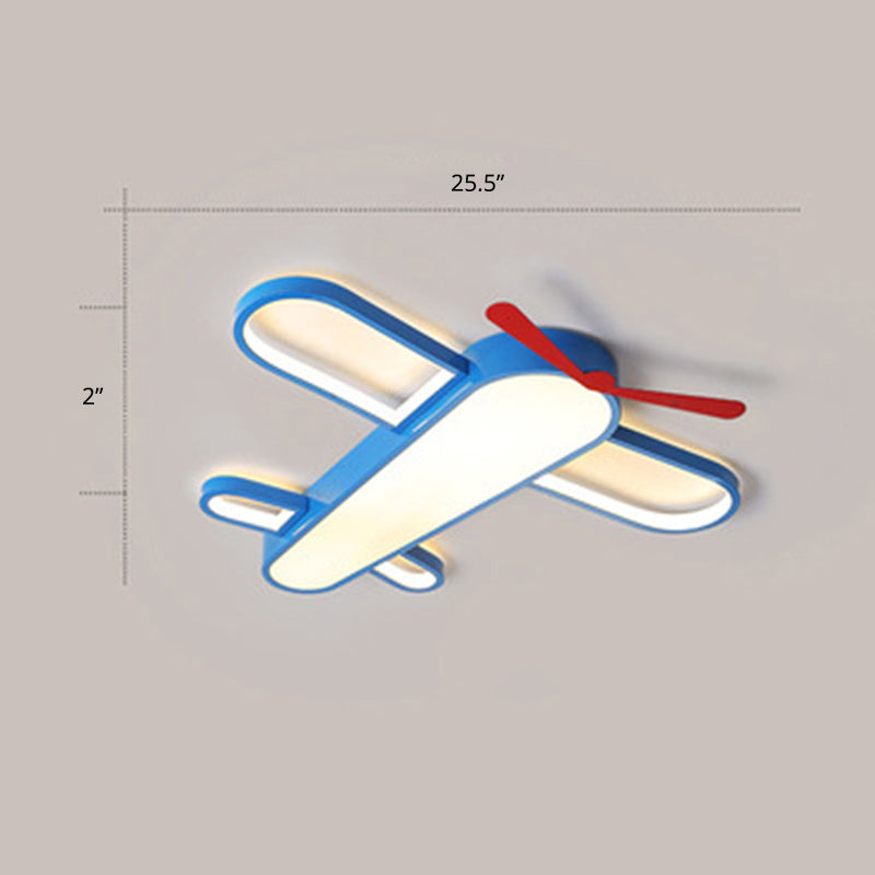 Plane Shaped LED Flush Light Kids Style Acrylic Bedroom Flush Mount Ceiling Light in Blue Blue 25.5" Warm Clearhalo 'Ceiling Lights' 'Close To Ceiling Lights' 'Close to ceiling' 'Flush mount' Lighting' 2311192