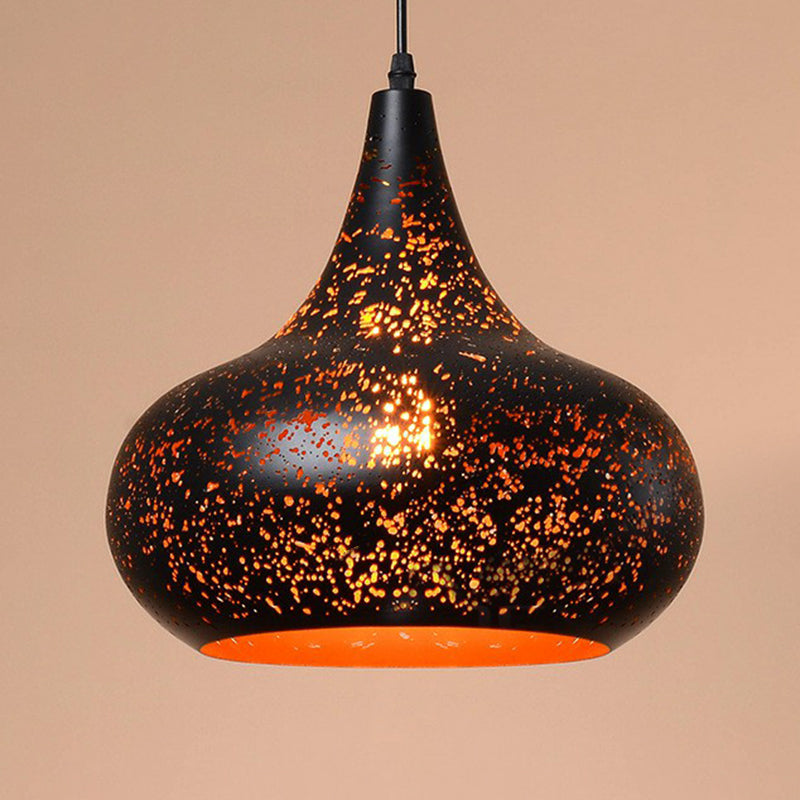 Hollow-Out Metal Pendant Lighting Retro 1-Light Black Finish Suspension Light for Restaurant Clearhalo 'Ceiling Lights' 'Pendant Lights' 'Pendants' Lighting' 2311403