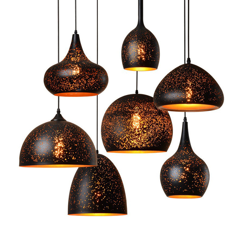 Hollow-Out Metal Pendant Lighting Retro 1-Light Black Finish Suspension Light for Restaurant Clearhalo 'Ceiling Lights' 'Pendant Lights' 'Pendants' Lighting' 2311404