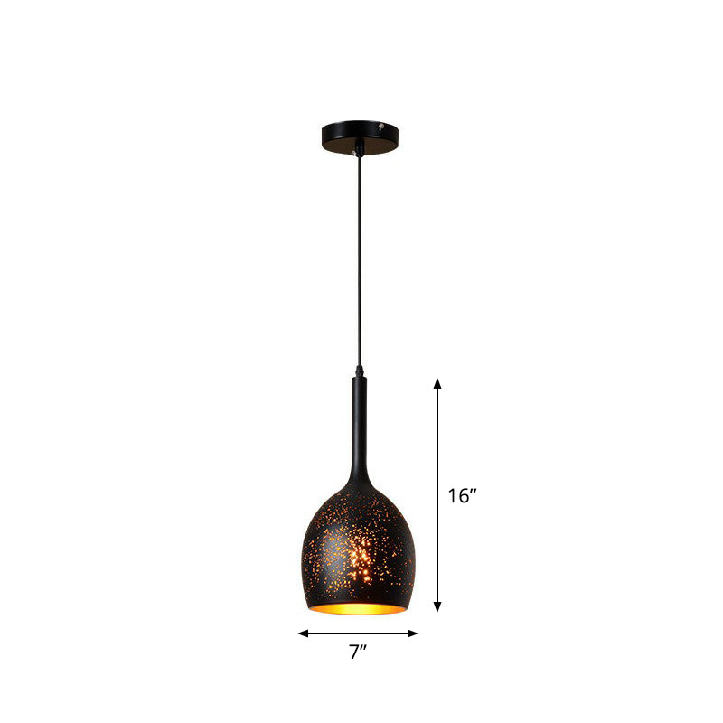 Hollow-Out Metal Pendant Lighting Retro 1-Light Black Finish Suspension Light for Restaurant Black Ellipsoidal Clearhalo 'Ceiling Lights' 'Pendant Lights' 'Pendants' Lighting' 2311406_23cd8a6a-be2d-4806-8b0d-d86e1c02aaa2