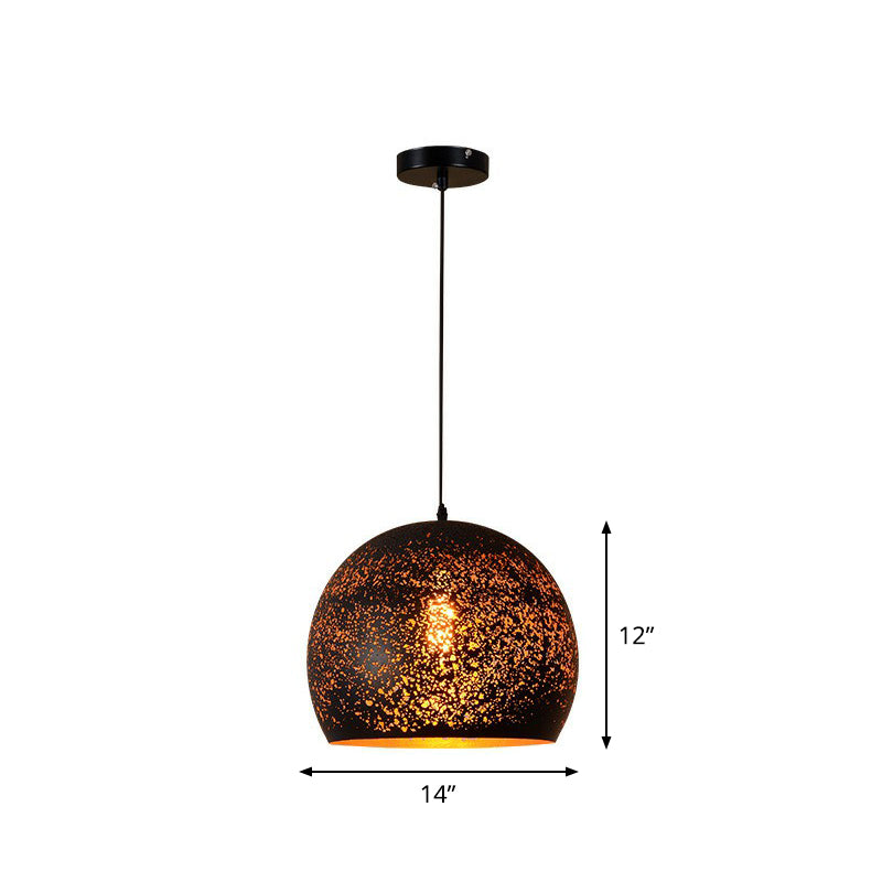 Hollow-Out Metal Pendant Lighting Retro 1-Light Black Finish Suspension Light for Restaurant Black Globe Clearhalo 'Ceiling Lights' 'Pendant Lights' 'Pendants' Lighting' 2311407_ac90235c-e6e9-4e7a-90ba-512a1b00fc72