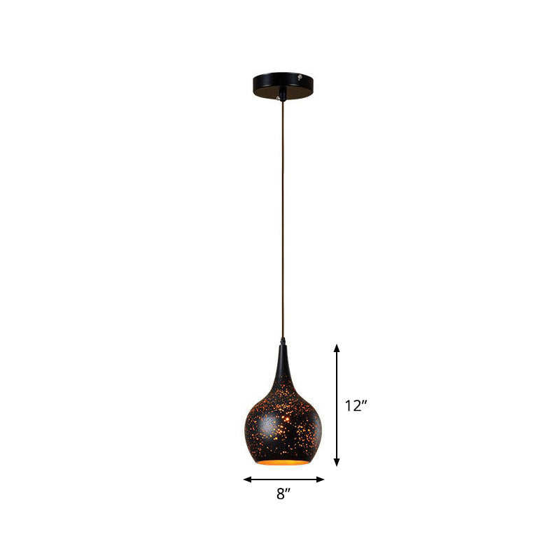 Hollow-Out Metal Pendant Lighting Retro 1-Light Black Finish Suspension Light for Restaurant Clearhalo 'Ceiling Lights' 'Pendant Lights' 'Pendants' Lighting' 2311408