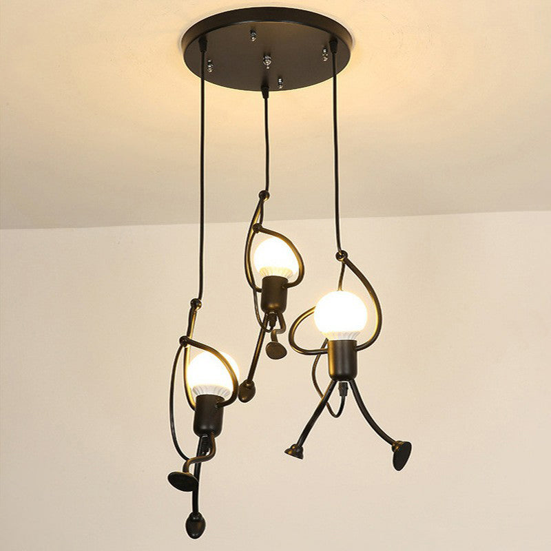 Black Stick Figure Multi Ceiling Light Decorative 3-Bulb Metal Hanging Light Fixture Black Round Clearhalo 'Ceiling Lights' 'Pendant Lights' 'Pendants' Lighting' 2311436_f9f6f94c-2081-403a-aac6-764781a8a72d