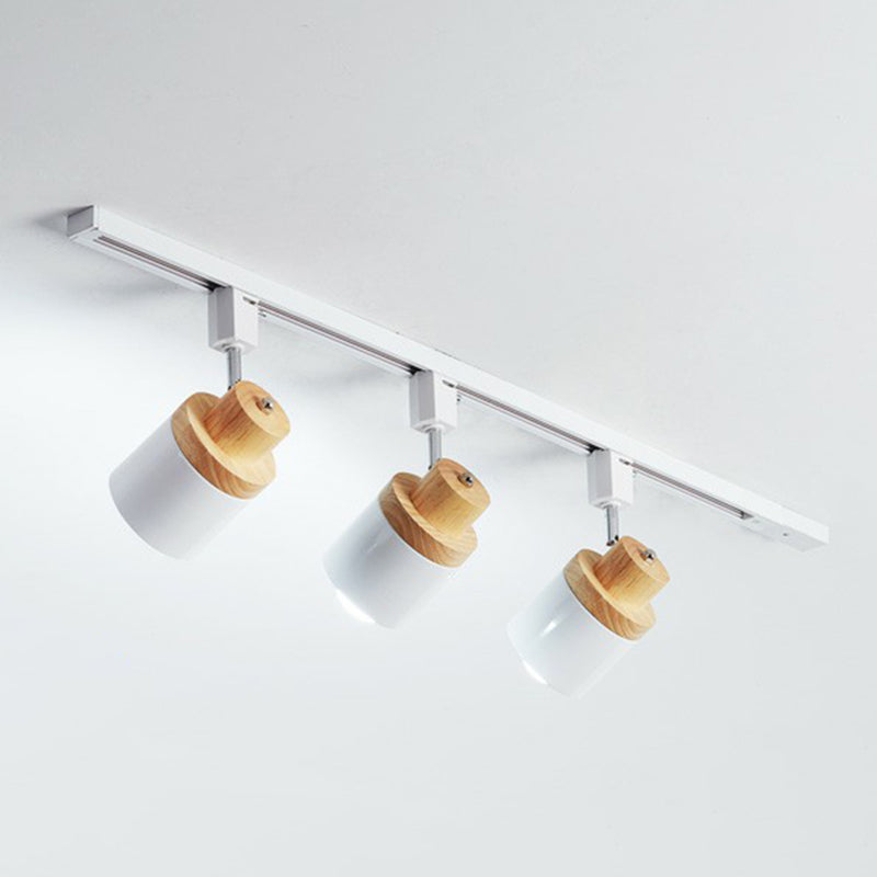 Nordic Cylindrical Flush Mount Spotlight Metal Bedroom Semi Flush Track Light with Wood Deco 3 White Clearhalo 'Ceiling Lights' 'Close To Ceiling Lights' 'Close to ceiling' 'Semi-flushmount' Lighting' 2311467