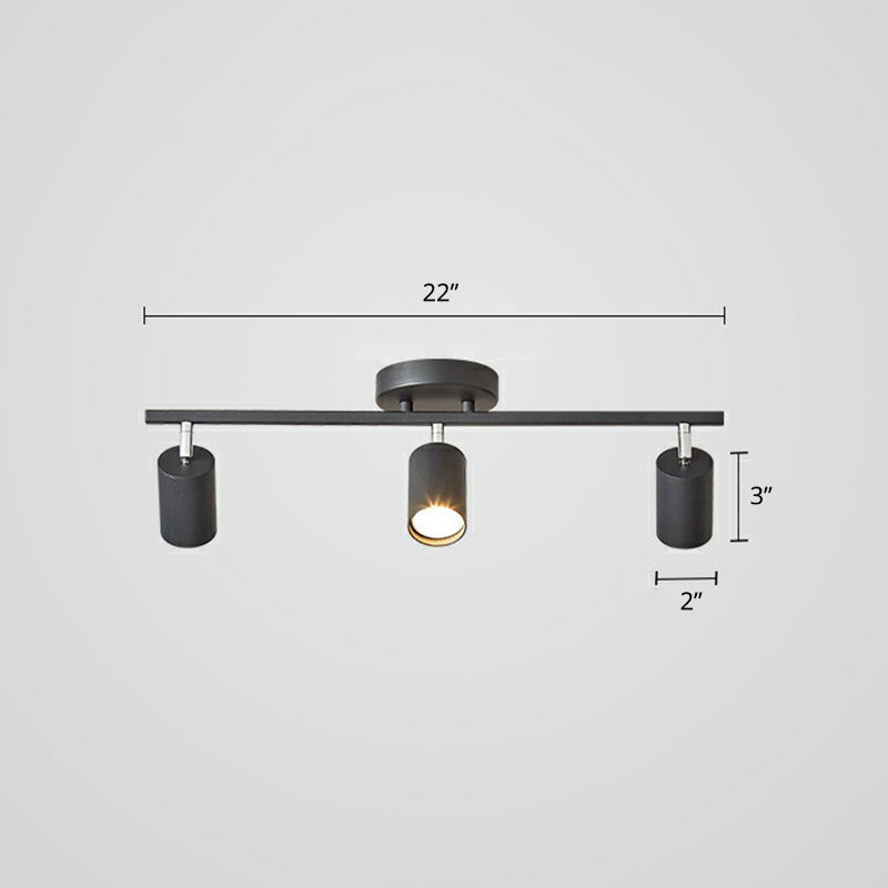 Metal Tube Spotlight Track Lamp Modern Semi Flush Mount Ceiling Light for Clothing Store 3 Black Clearhalo 'Ceiling Lights' 'Close To Ceiling Lights' 'Close to ceiling' 'Semi-flushmount' Lighting' 2311483