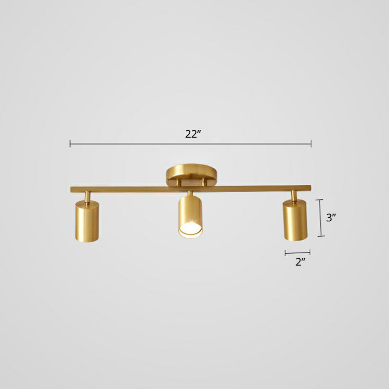 Metal Tube Spotlight Track Lamp Modern Semi Flush Mount Ceiling Light for Clothing Store 3 Gold Clearhalo 'Ceiling Lights' 'Close To Ceiling Lights' 'Close to ceiling' 'Semi-flushmount' Lighting' 2311485